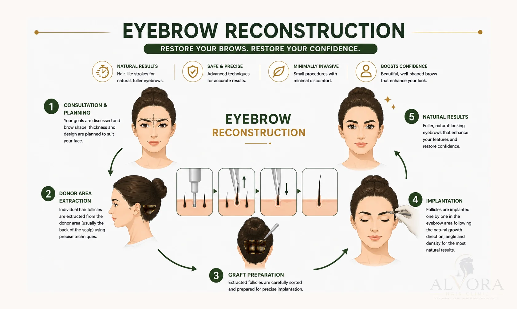 Alvora Hair Clinic Eyebrow Reconstruction Step by Step Process Chart